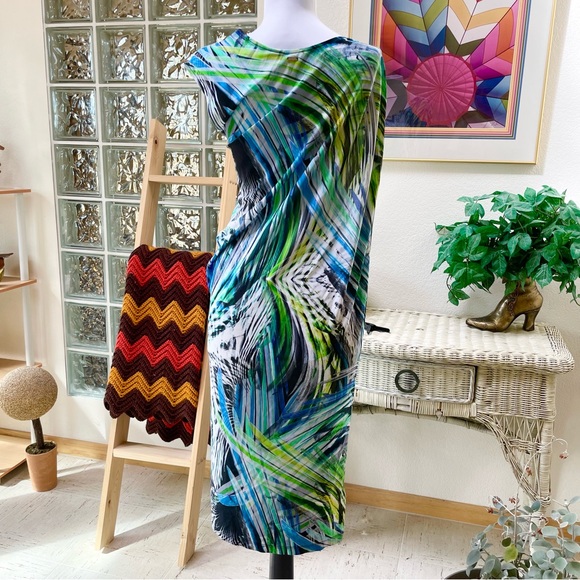Vintage ESCADA Sport 00s Y2K “Fantasy” Draped Midi Tube Dress XS 32 Blue Green - Picture 6 of 10